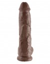 Большой коричневый фаллоимитатор с мошонкой 10" Cock with Balls на присоске - 25,4 см. фото 1 — pink-kiss