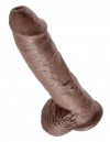 Большой коричневый фаллоимитатор с мошонкой 10" Cock with Balls на присоске - 25,4 см. фото 4 — pink-kiss