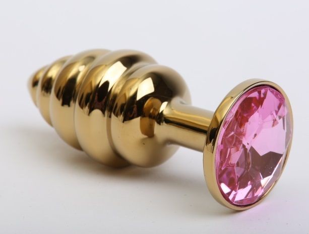 Золотистая рифлёная пробка с розовым стразом - 8,2 см. фото 1 — pink-kiss