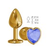 Золотистая анальная втулка с синим кристаллом-сердцем - 7 см. фото 1 — pink-kiss