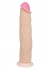 Телесный фаллоимитатор на присоске с большой головкой - 23 см. фото 1 — pink-kiss
