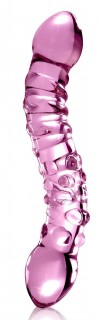 Розовый стеклянный двухголовый стимулятор Icicles №55 - 19,5 см. фото 1 — pink-kiss