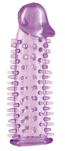 Фиолетовая насадка на половой член с закрытой головкой и шипами - 12,5 см. фото 1 — pink-kiss