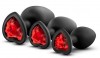 Набор черных анальных пробок с красным кристаллом-сердечком Bling Plugs Training Kit фото 1 — pink-kiss