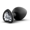 Черная анальная втулка с прозрачным кристаллом в виде сердечка Bling Plug Small - 7,6 см. фото 1 — pink-kiss