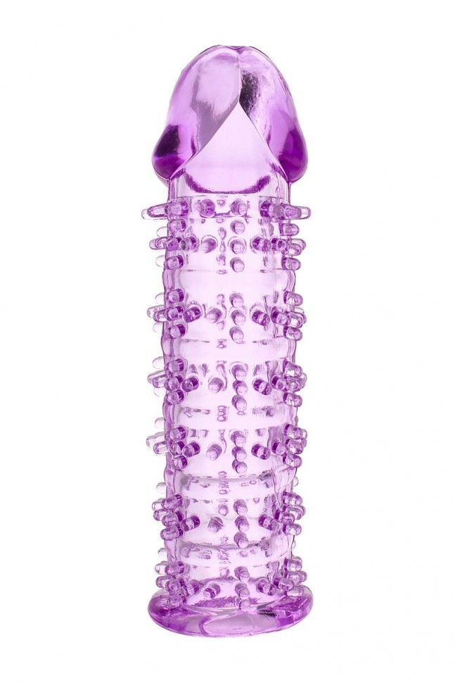 Гелевая фиолетовая насадка на фаллос с шипами - 12 см. фото 1 — pink-kiss