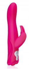 Розовый силиконовый вибромассажер с клиторальным отростком - 25 см. фото 1 — pink-kiss