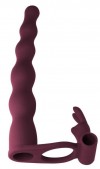 Бордовая вибронасадка для двойного проникновения Jungle Bunny - 17 см. фото 2 — pink-kiss