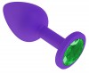 Фиолетовая силиконовая пробка с зеленым кристаллом - 7,3 см.  фото 2 — pink-kiss