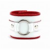 Бело-красные кожаные наручники с кольцом фото 2 — pink-kiss