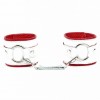 Бело-красные кожаные наручники с кольцом фото 4 — pink-kiss