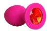 Ярко-розовая анальная пробка с красным кристаллом - 9,5 см. фото 1 — pink-kiss