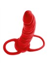 Красная насадка на пенис для двойного проникновения Black&Red - 16,5 см. фото 4 — pink-kiss