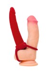 Красная насадка на пенис для двойного проникновения Black&Red - 16,5 см. фото 5 — pink-kiss