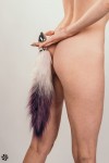 Серебристая анальная пробка с фиолетовым хвостом Starlit фото 3 — pink-kiss