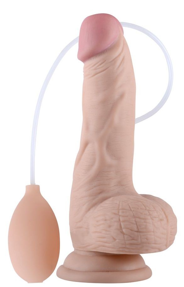 Телесный фаллоимитатор с имитацией эякуляции Soft Ejaculation Cock With Ball 8 - 17,8 см. фото 1 — pink-kiss