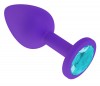 Фиолетовая силиконовая пробка с голубым кристаллом - 7,3 см. фото 2 — pink-kiss