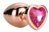 Золотистая анальная втулка с кристаллом-сердечком розового цвета - 7,1 см. фото 3 — pink-kiss