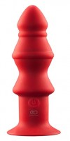 Красный ребристый анальный вибромассажер - 12,7 см. фото 1 — pink-kiss