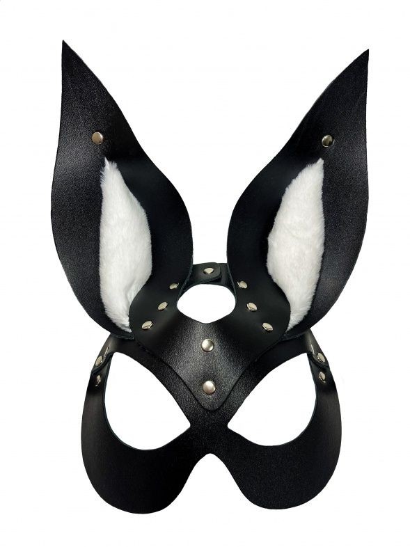 Черная маска зайки с белым мехом на ушках Miss Bunny фото 1 — pink-kiss
