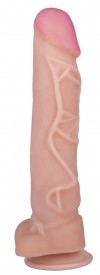 Фаллоимитатор на присоске с узором из вен с одной стороны - 23,5 см. фото 1 — pink-kiss