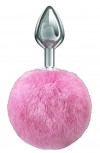 Серебристая анальная пробка с розовым пушистым хвостиком Twinkle фото 1 — pink-kiss