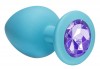 Большая голубая анальная пробка Emotions Cutie Large с фиолетовым кристаллом - 10 см. фото 2 — pink-kiss