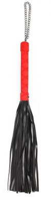 Черная многохвостая плеть-флоггер с красной ручкой - 40 см. фото 1 — pink-kiss