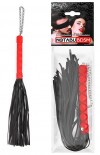 Черная многохвостая плеть-флоггер с красной ручкой - 40 см. фото 2 — pink-kiss