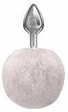 Серебристая анальная пробка с белым пушистым хвостиком Twinkle фото 1 — pink-kiss