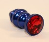 Синяя рифлёная пробка с красным кристаллом - 7,3 см. фото 2 — pink-kiss