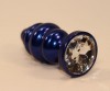 Синяя рифлёная пробка с прозрачным кристаллом - 7,3 см. фото 2 — pink-kiss