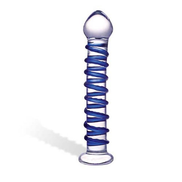 Стеклянный фаллоимитатор с голубой внешней спиралью - 18,5 см. фото 1 — pink-kiss