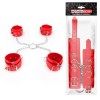 Комплект красных наручников и оков на металлических креплениях с кольцом фото 2 — pink-kiss