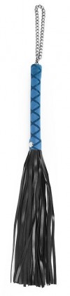 Черная многохвостая плеть-флоггер с синей ручкой - 40 см. фото 1 — pink-kiss