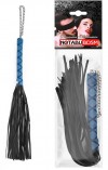 Черная многохвостая плеть-флоггер с синей ручкой - 40 см. фото 2 — pink-kiss