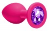 Средняя розовая анальная пробка Emotions Cutie Medium с фиолетовым кристаллом - 8,5 см. фото 2 — pink-kiss