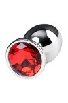 Серебристая анальная втулка Metal с рубиновым кристаллом - 9,5 см. фото 3 — pink-kiss