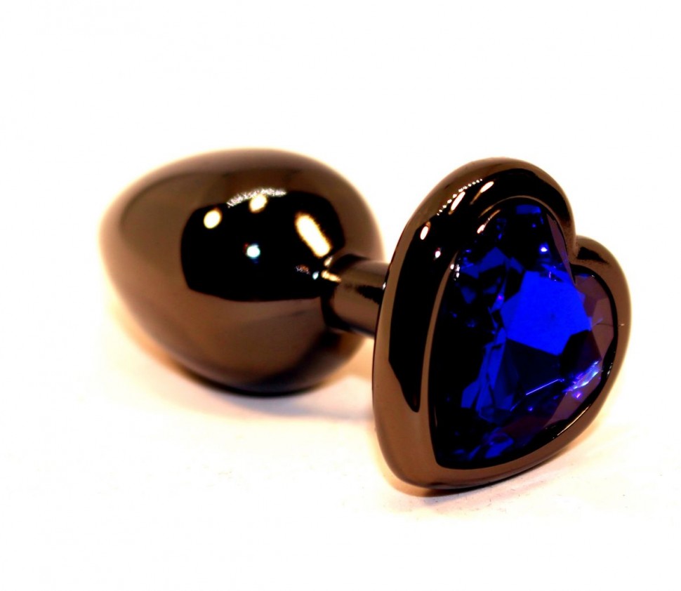 Чёрная пробка с синим сердцем-кристаллом - 7 см. фото 1 — pink-kiss