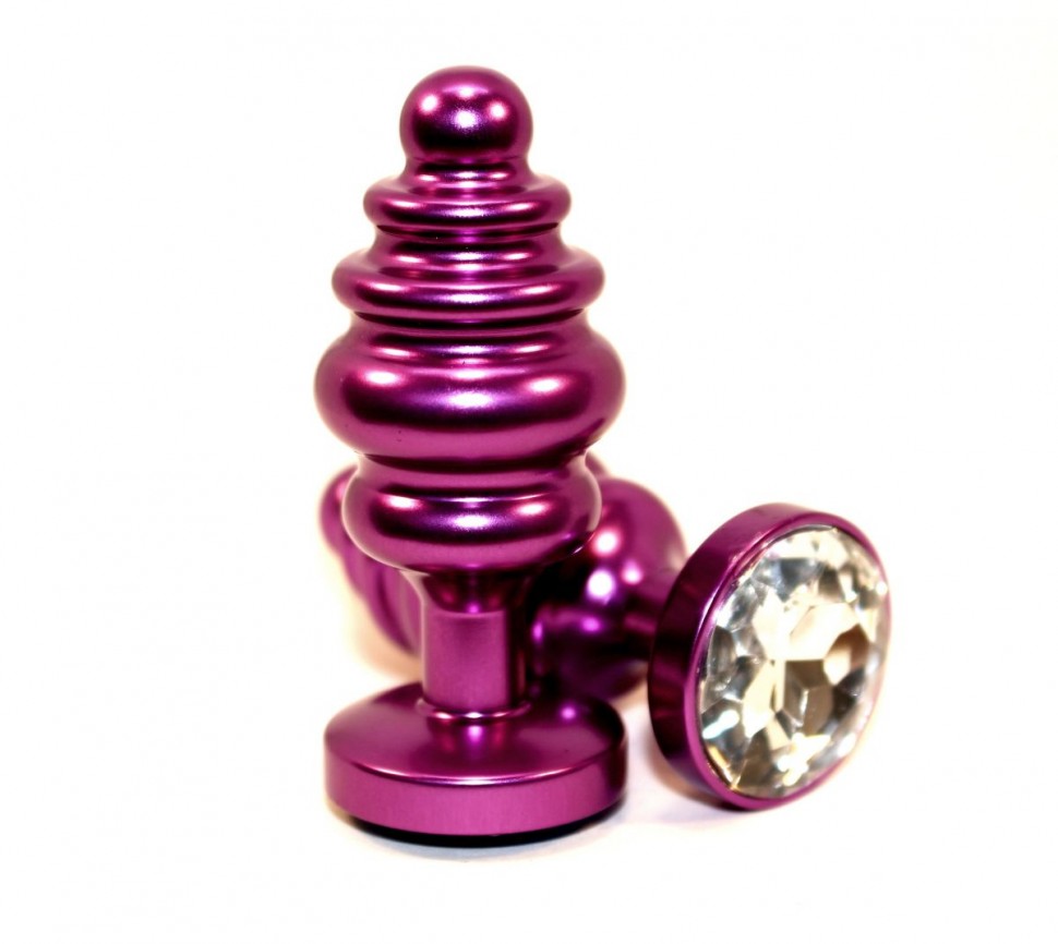 Фиолетовая рифленая пробка с прозрачным кристаллом - 7,3 см. фото 1 — pink-kiss