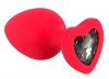 Красная силиконовая анальная пробка с черным стразом-сердечком - 9,3 см. фото 1 — pink-kiss