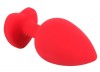 Красная силиконовая анальная пробка с черным стразом-сердечком - 9,3 см. фото 2 — pink-kiss