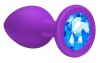 Средняя фиолетовая анальная пробка Emotions Cutie Medium с голубым кристаллом - 8,5 см. фото 2 — pink-kiss