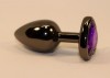 Чёрная анальная пробка с фиолетовым стразом - 7 см. фото 2 — pink-kiss