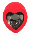 Красная силиконовая анальная пробка с черным стразом-сердечком - 7,9 см. фото 3 — pink-kiss