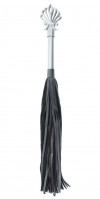Черная плеть из кожи Gray с серебристой ручкой - 64 см. фото 3 — pink-kiss