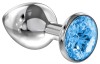 Большая серебристая анальная пробка Diamond Light blue Sparkle Large с голубым кристаллом - 8 см. фото 1 — pink-kiss
