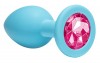 Средняя голубая анальная пробка Emotions Cutie Medium с розовым кристаллом - 8,5 см. фото 2 — pink-kiss