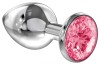 Большая серебристая анальная пробка Diamond Pink Sparkle Large с розовым кристаллом - 8 см. фото 1 — pink-kiss