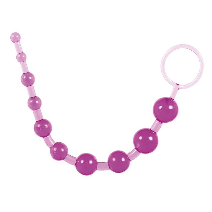 Фиолетовая анальная цепочка с ручкой-кольцом - 25 см. фото 1 — pink-kiss